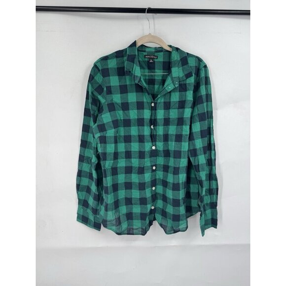 J.Crew Mercantile Plaid Button Top Women XL Green Long Sleeve Lightweight Preppy - Picture 1 of 9